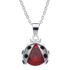 Swarovski Crystal Ruby Red Ladybug Necklace Silver